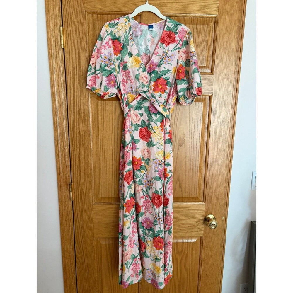 Old Navy Fit & Flare Floral Linen-Blend Twist-Front Maxi Dress